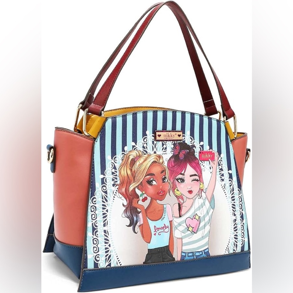 Colorblock Girls Graphic Tote - Blue, Coral & Yellow